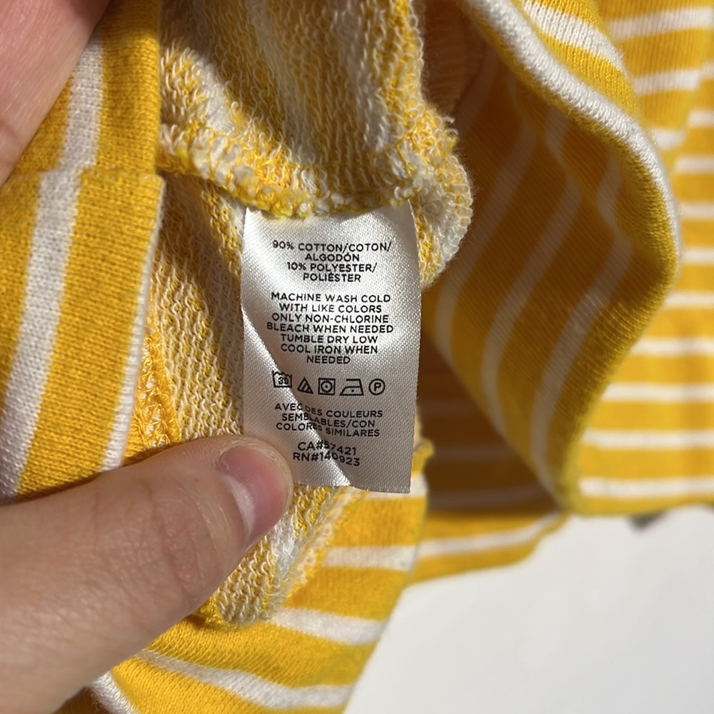 LOFT Outlet Yellow White Stripped V-Neck Crop Pullover Hooded Sweatshirt Size S - Picture 5 of 7